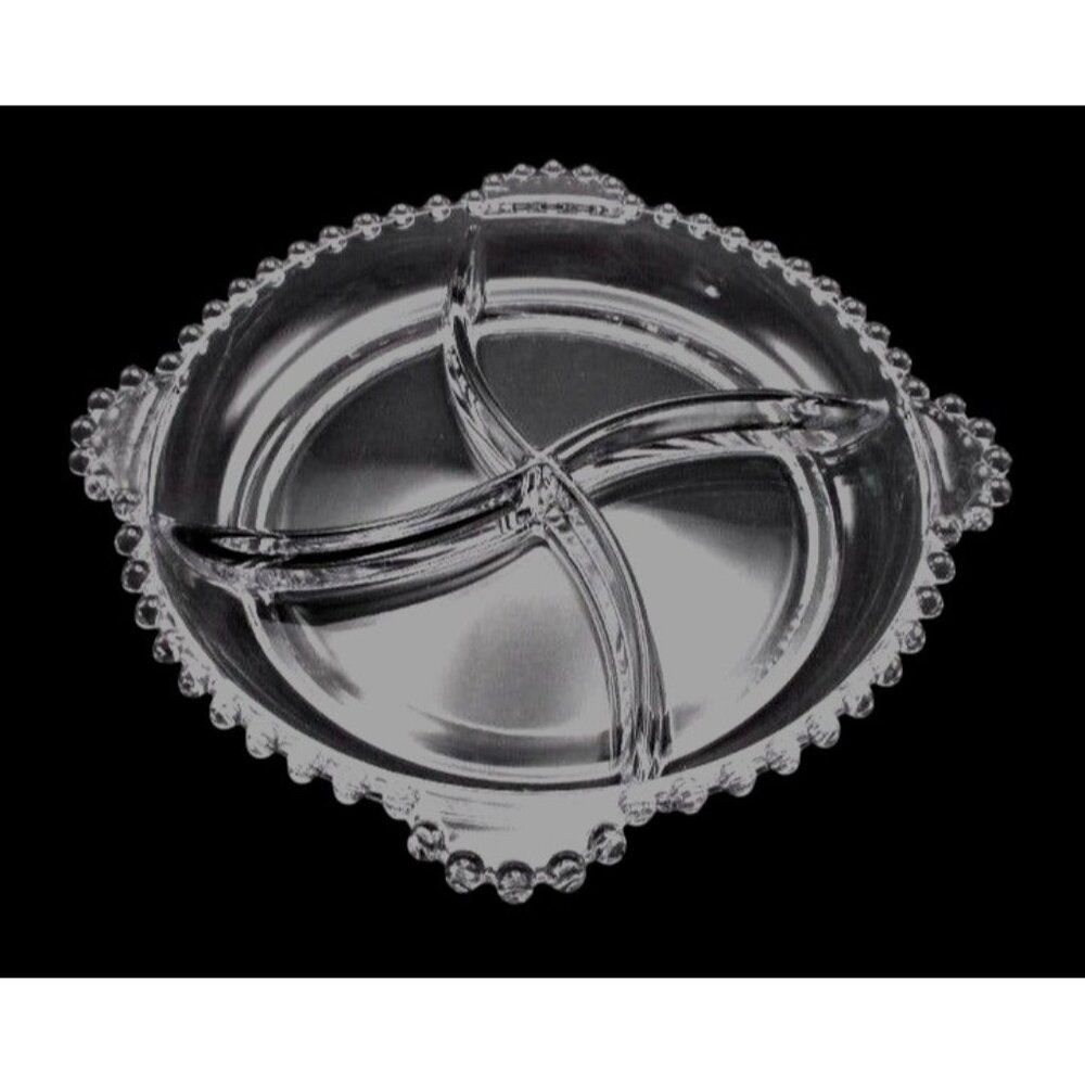 Vintage Imperial Glass Candlewick 4-Part Relish Serving Tray w/ Beaded Rim